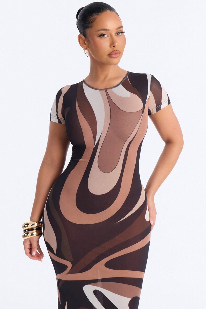 In Your Mind Mesh Maxi Dress - Brown/combo