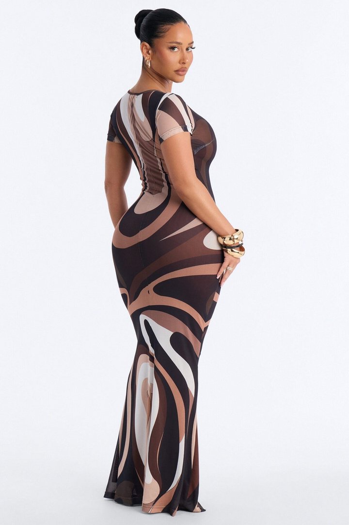 In Your Mind Mesh Maxi Dress - Brown/combo