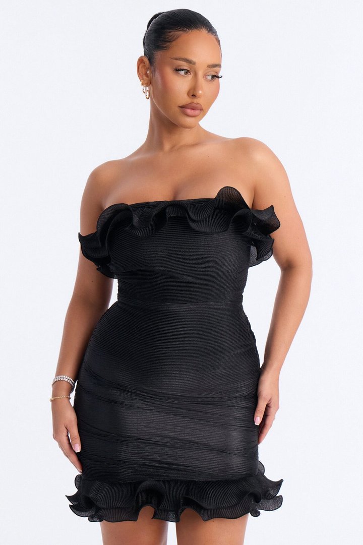 Hitting The Town Organza Mini Dress - Black
