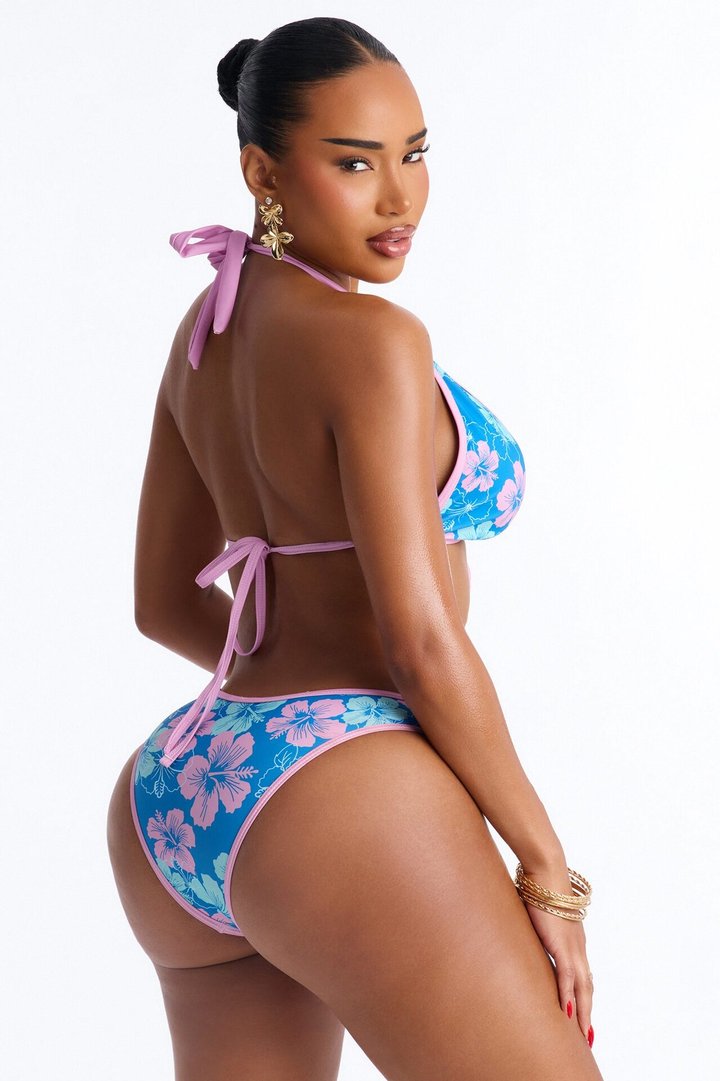 Alana Floral 3 Piece Halter Bikini & Short Sunsuit - Turquoise/combo