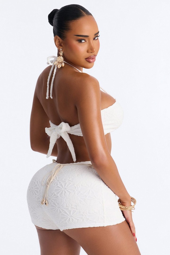Leia Criss Cross Halter Boy Shorts 2 Piece Bikini - White