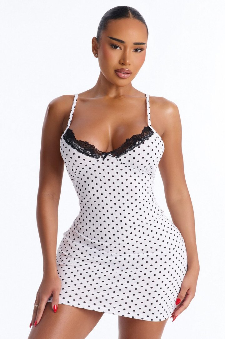 Stay Fresh Polka Dot PJ Sleep Dress - White/Black