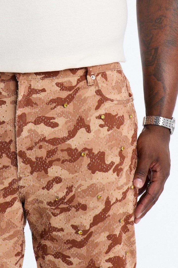 Slim Embellished Hex Pant - Chocolate