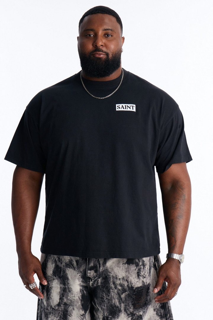 Saint Oversized Heavy Weight Embroidery Short Sleeve Tee - Black