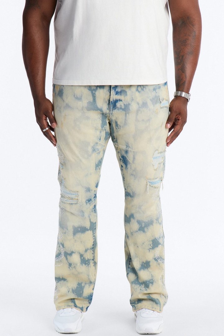 Stacked Skinny Flare Jeweled Storm Jean - Vintage Wash