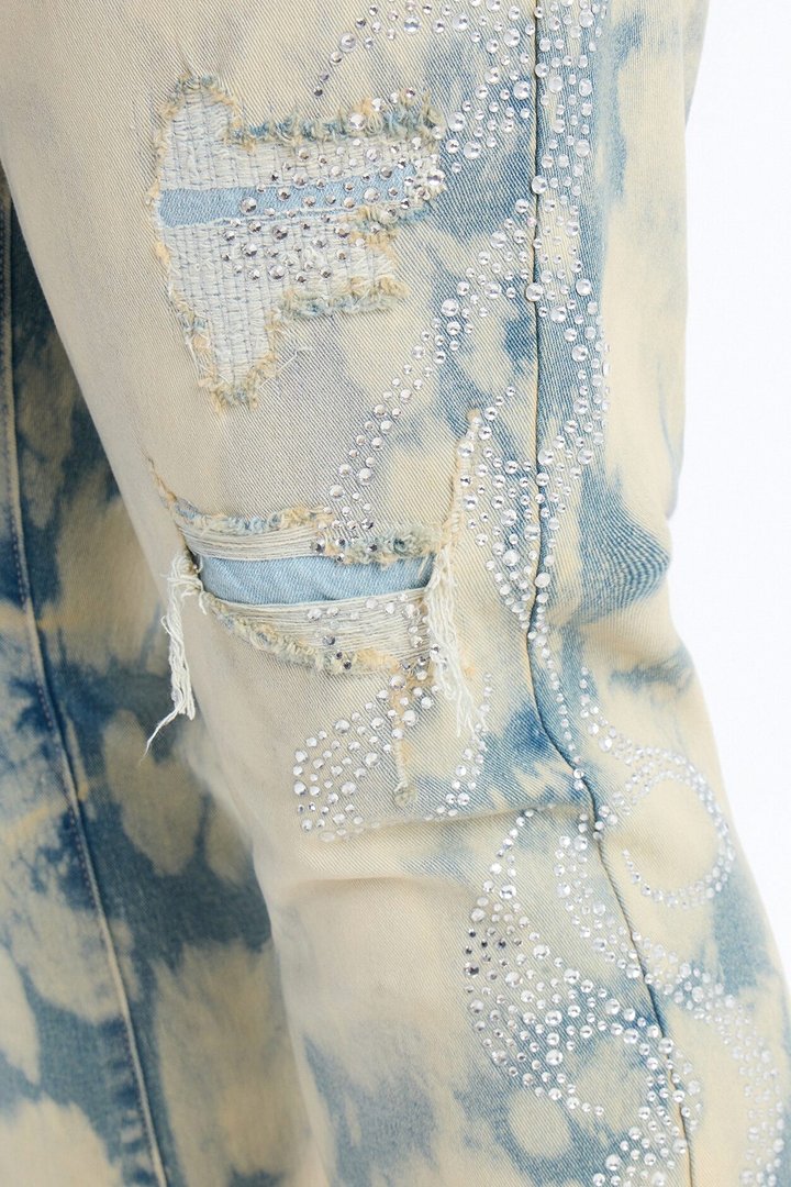 Stacked Skinny Flare Jeweled Storm Jean - Vintage Wash