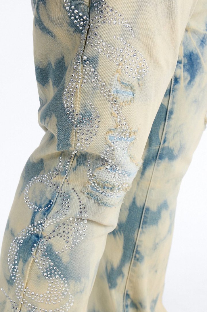 Stacked Skinny Flare Jeweled Storm Jean - Vintage Wash