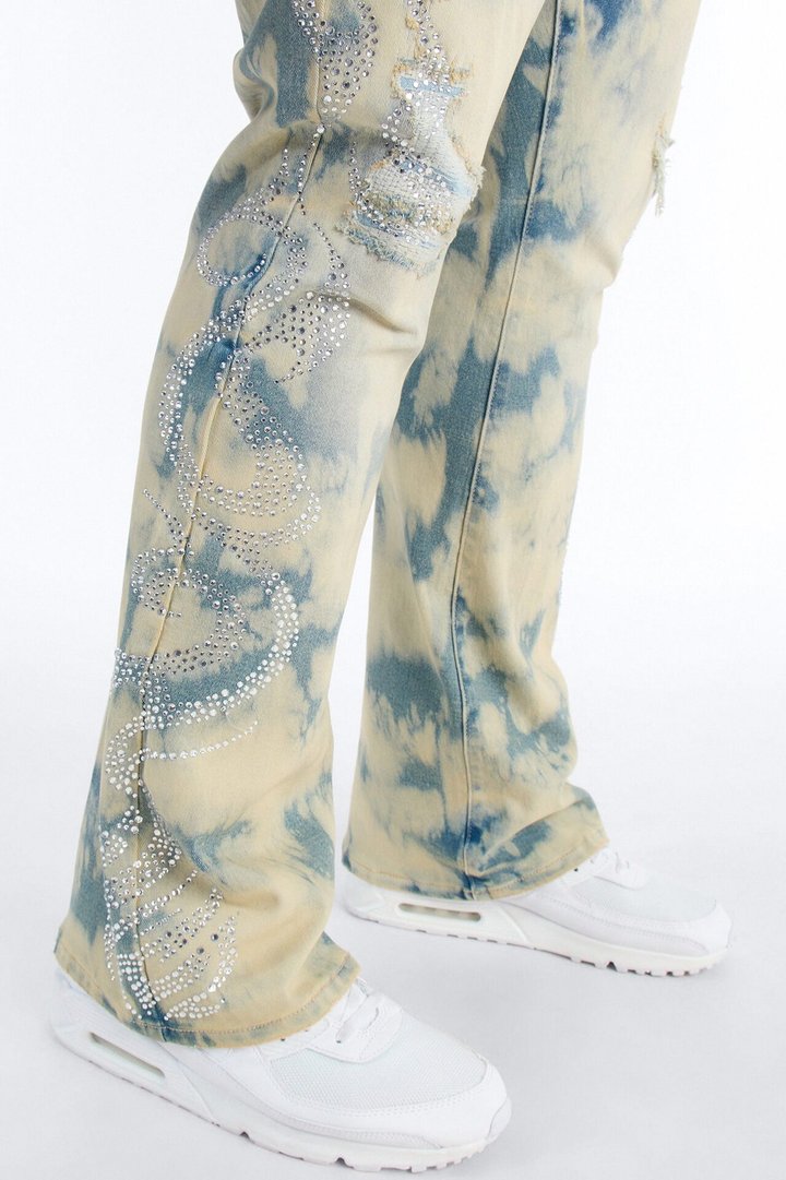 Stacked Skinny Flare Jeweled Storm Jean - Vintage Wash