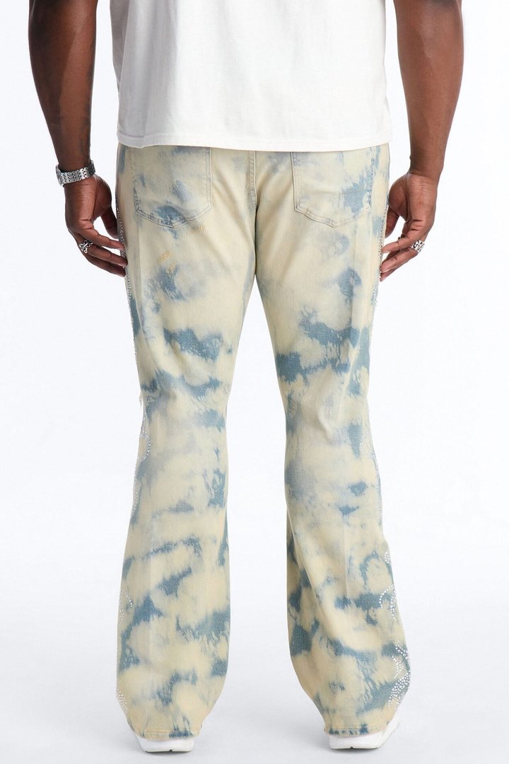 Stacked Skinny Flare Jeweled Storm Jean - Vintage Wash