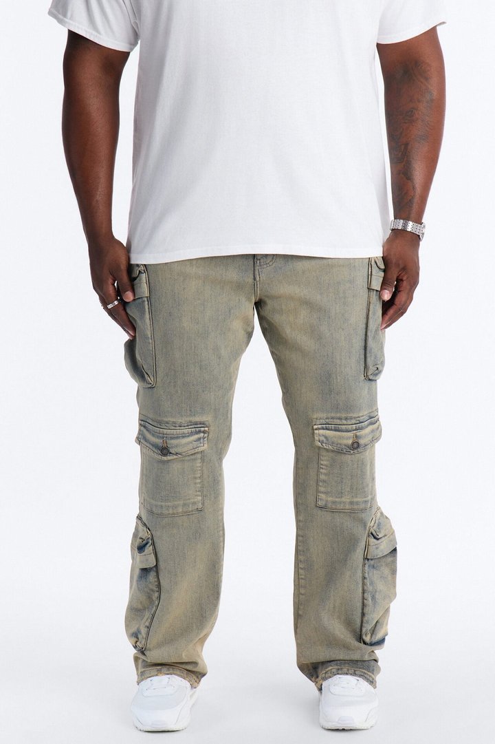Stacked Slim Flare Cargo All The Way Jean - Vintage Wash