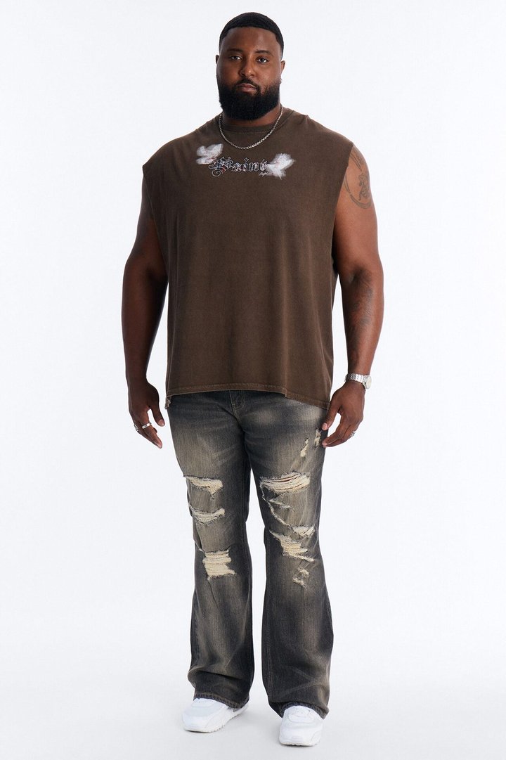 Saint Doves And Angel Vintage Print Muscle Tank Shirt - Taupe