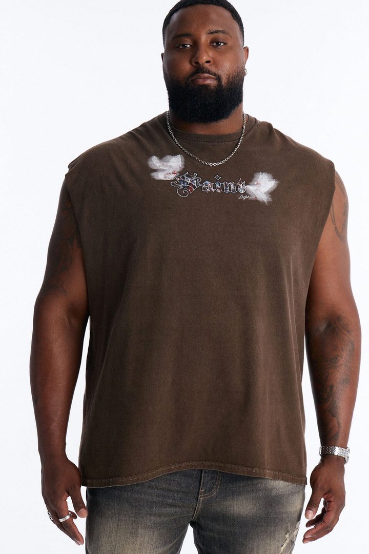 Saint Doves And Angel Vintage Print Muscle Tank Shirt - Taupe