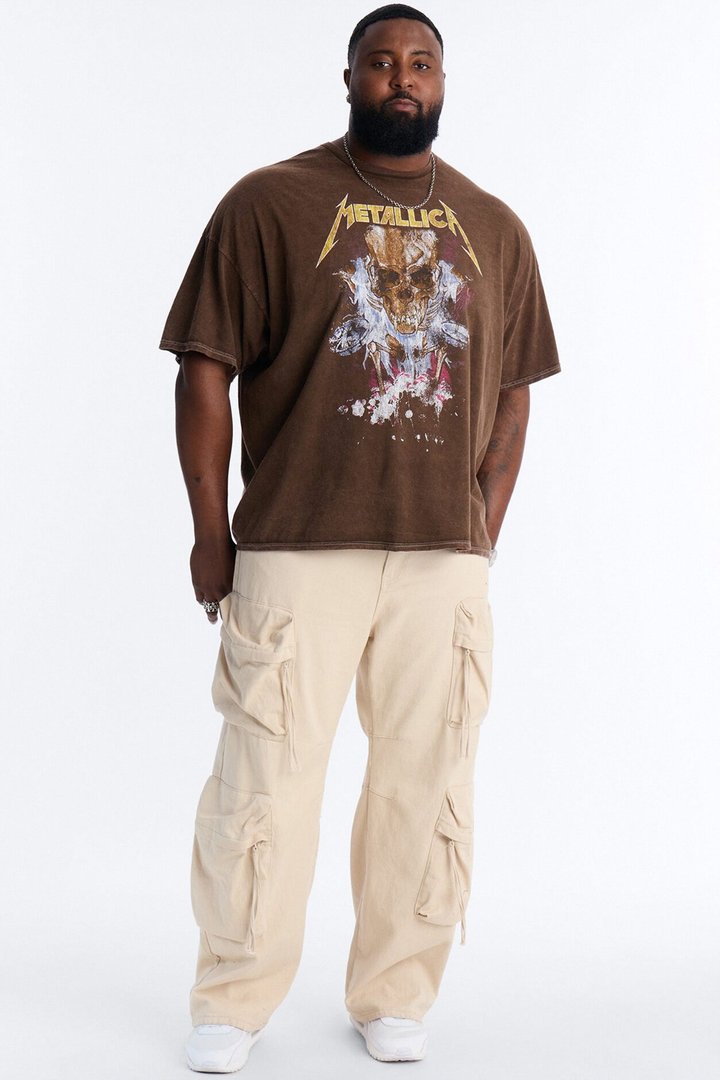 Metallica Vintage Distressed Skull Short Sleeve Tee - Brown