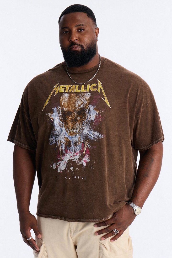 Metallica Vintage Distressed Skull Short Sleeve Tee - Brown