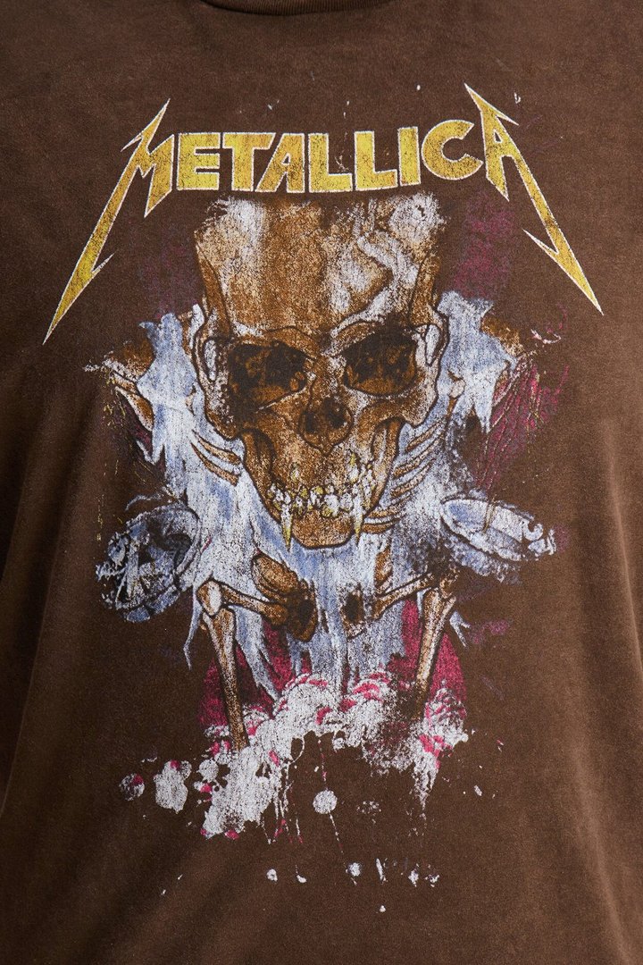 Metallica Vintage Distressed Skull Short Sleeve Tee - Brown