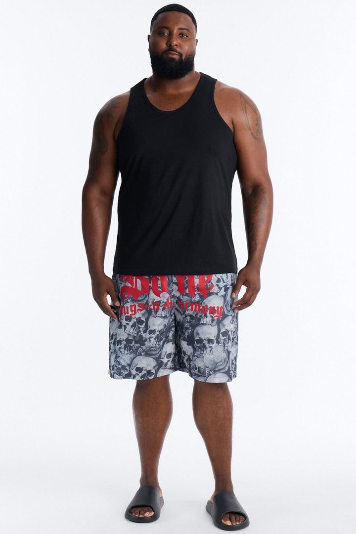 Bone Thugs And Harmony Printed Swim Trunk 7″ - Grey