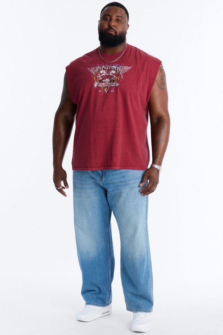 American Tour Motorcycles Skull Vintage Print Muscle Tank Shirt - Red