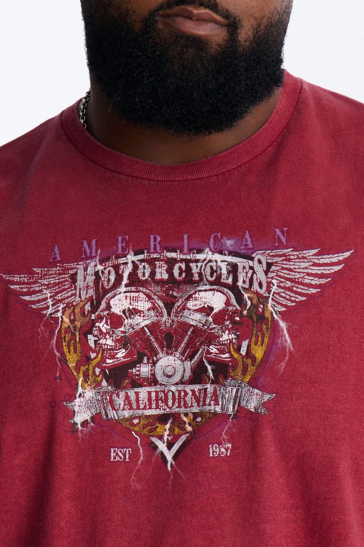 American Tour Motorcycles Skull Vintage Print Muscle Tank Shirt - Red