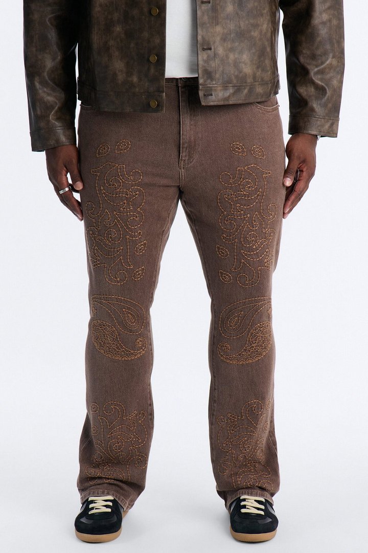 Stacked Skinny Flare Paisley Rodeo Jean - Brown