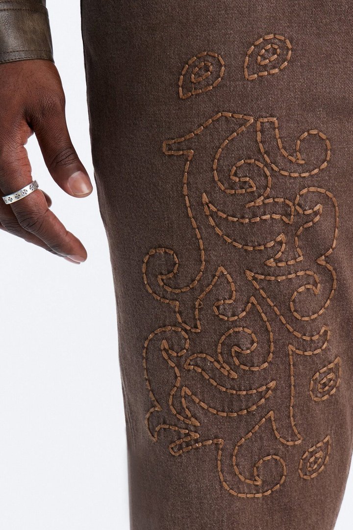 Stacked Skinny Flare Paisley Rodeo Jean - Brown