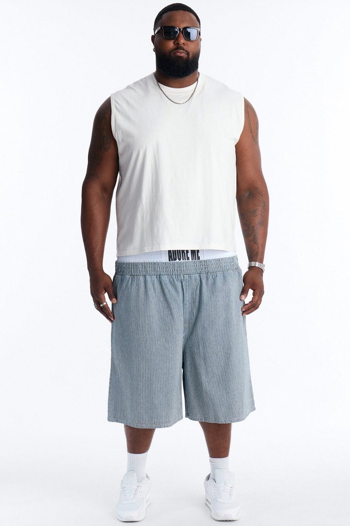 Relaxed Adore Me Double Waistband Pinstripe Short - White/Blue