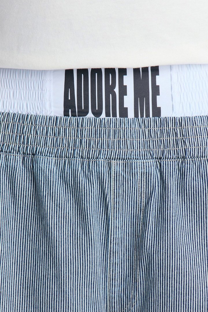 Relaxed Adore Me Double Waistband Pinstripe Short - White/Blue