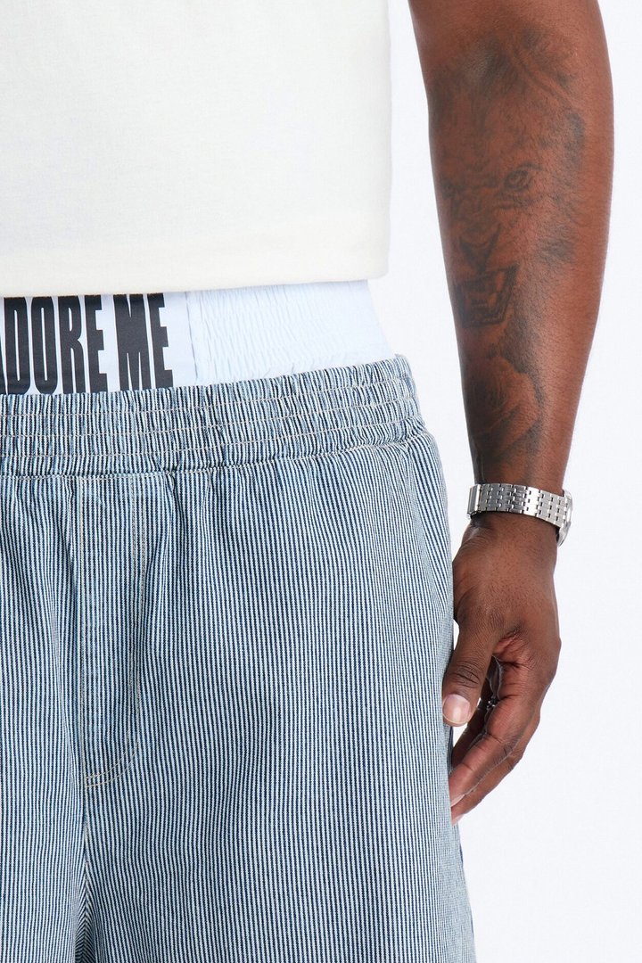 Relaxed Adore Me Double Waistband Pinstripe Short - White/Blue