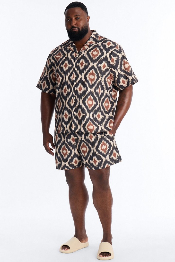 Geometric Sahara Swim Trunk 7″ - Black/Brown