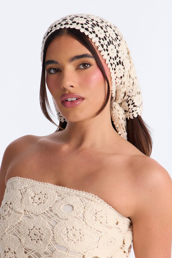 Wrapped In Flowers Crochet Head Wrap - Ivory