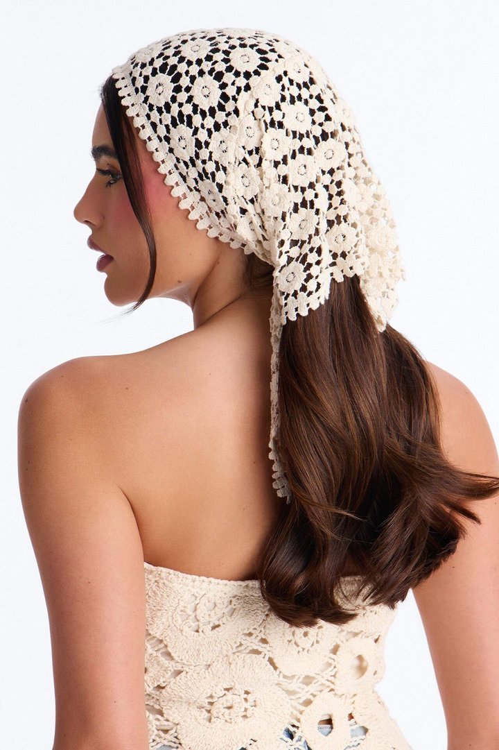 Wrapped In Flowers Crochet Head Wrap - Ivory