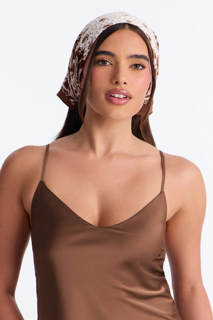Daniela Paisley Oversized Head Scarf - Brown