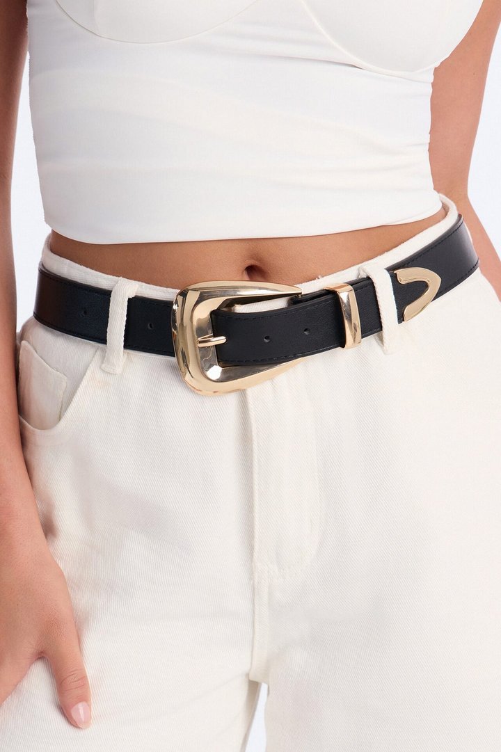 Echoing Faux Leather Belt - Black/Gold