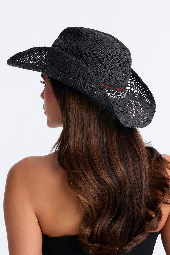 Dark Love Ed Hardy Straw Cowboy Hat - Black