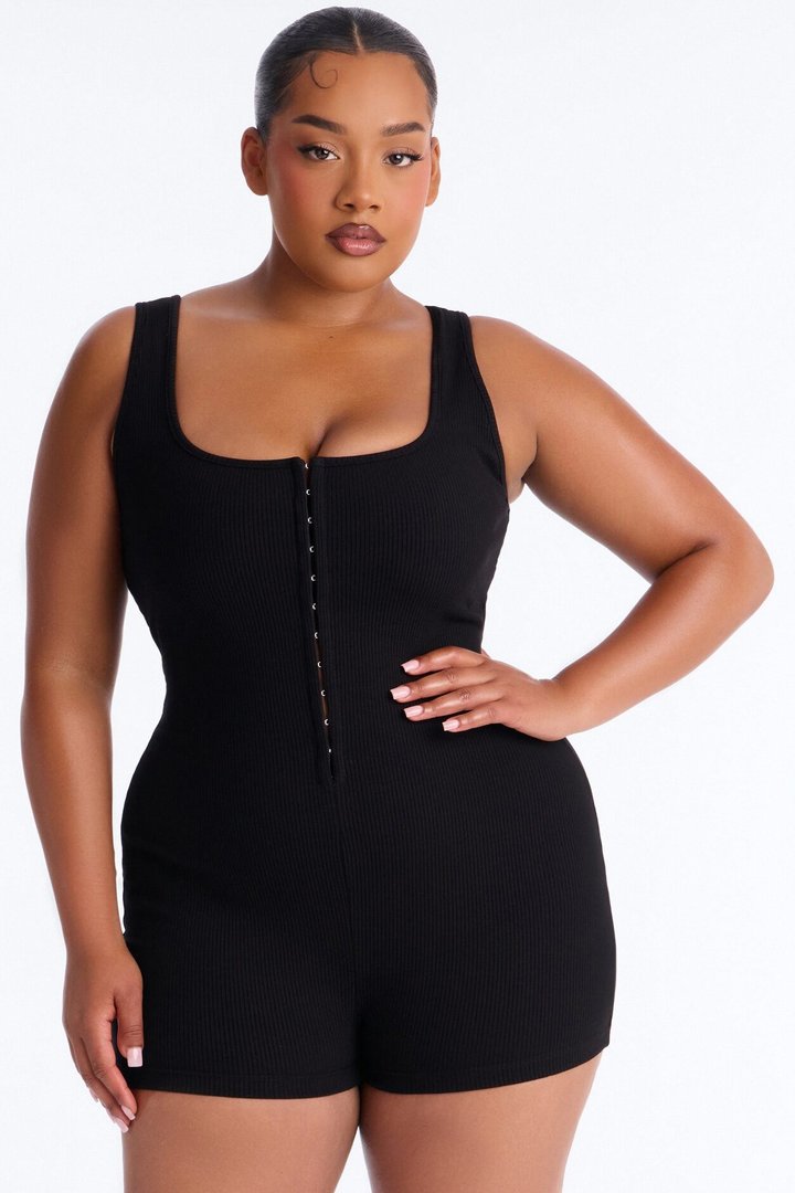 Bec Hook And Eye Snatched Romper - Black