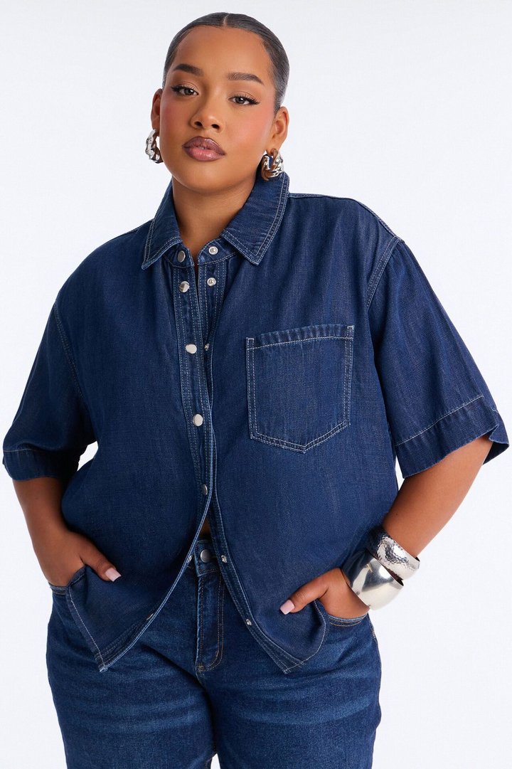 Elevated Casual Oversized Denim Shirt - Dark Wash