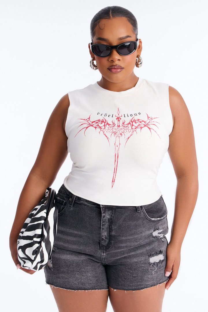 Rebellious Lace Up Tank Top - White