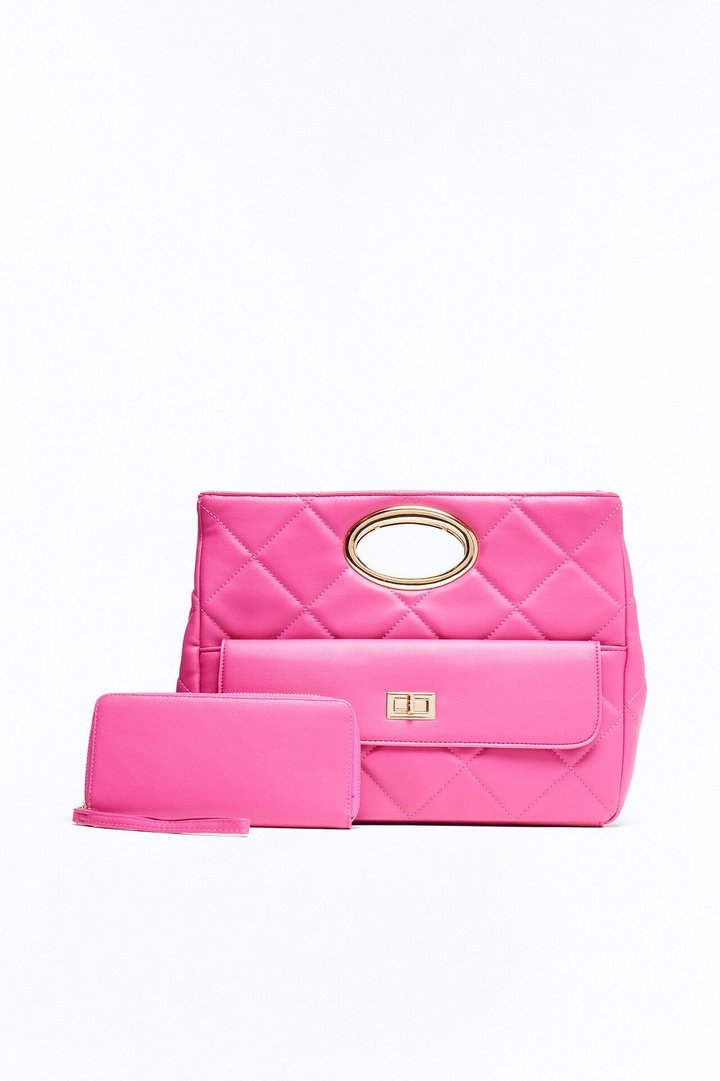 Nine To Five Faux Leather Crossbody Handbag And Wallet Set - Pink