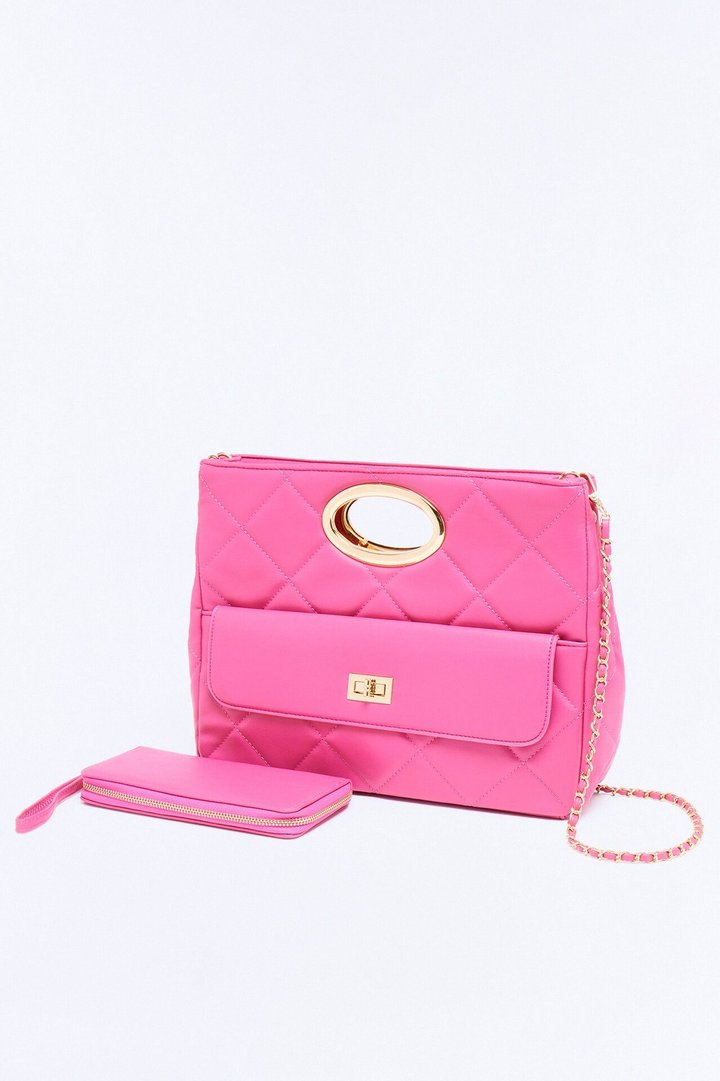 Nine To Five Faux Leather Crossbody Handbag And Wallet Set - Pink