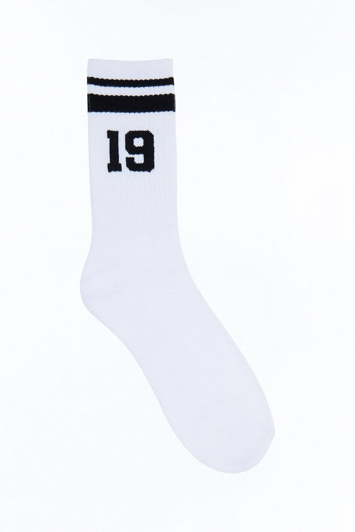 Varsity 19 Stripe Crew Socks - White