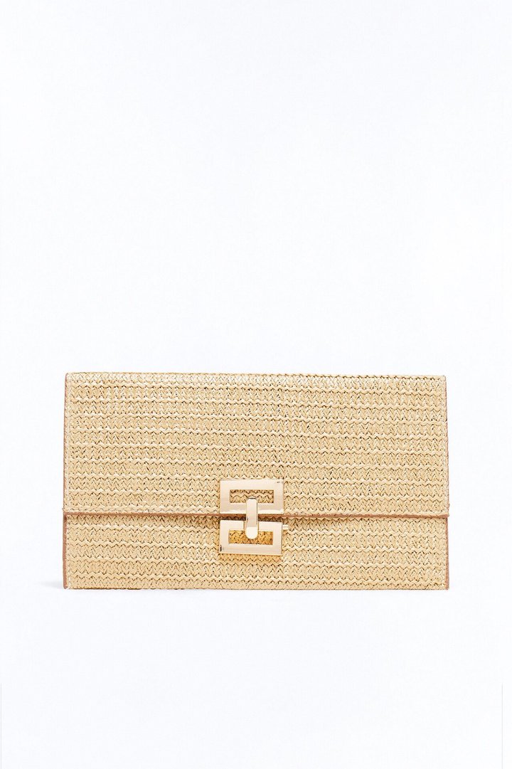 Dinner On The Beach Straw Clutch - Natural