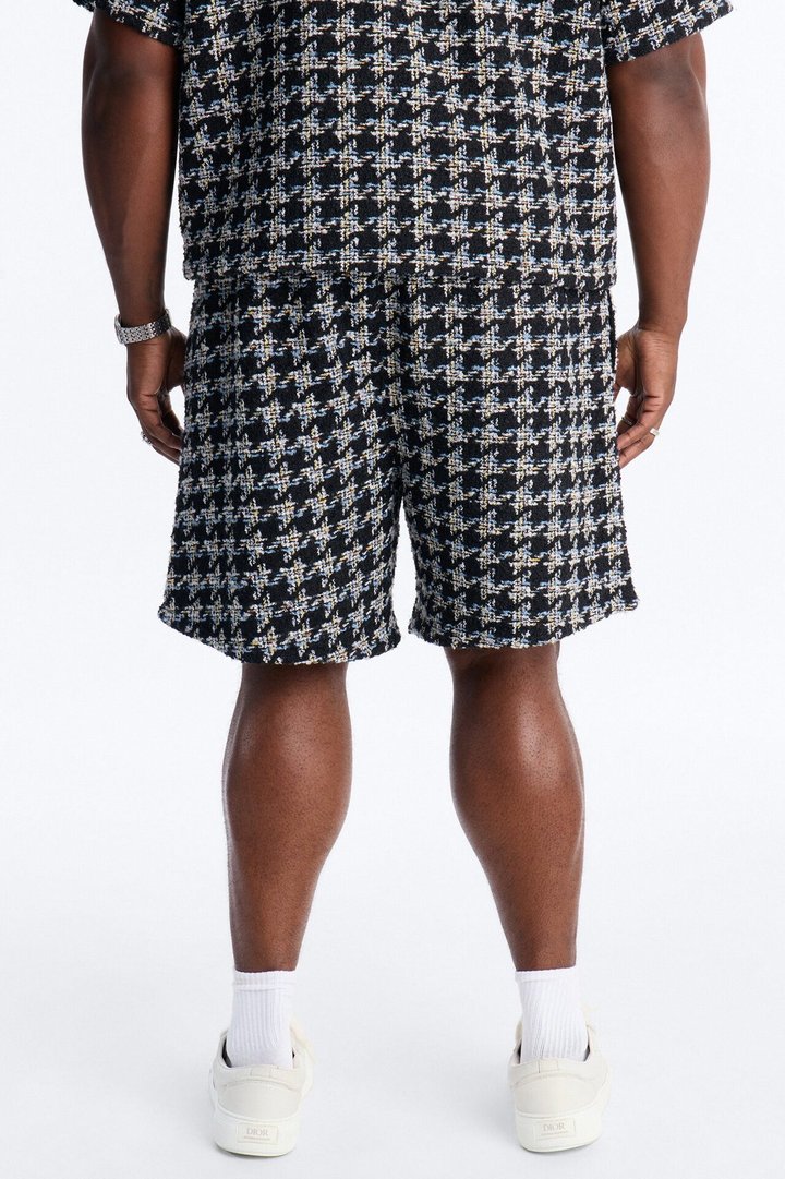 Relaxed Textured Boucle Houndstooth Short - Black