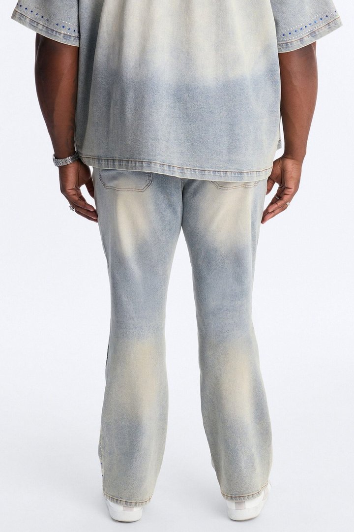 Rhinestone Bandana Stacked Skinny Flare Jeans - Light Blue Wash