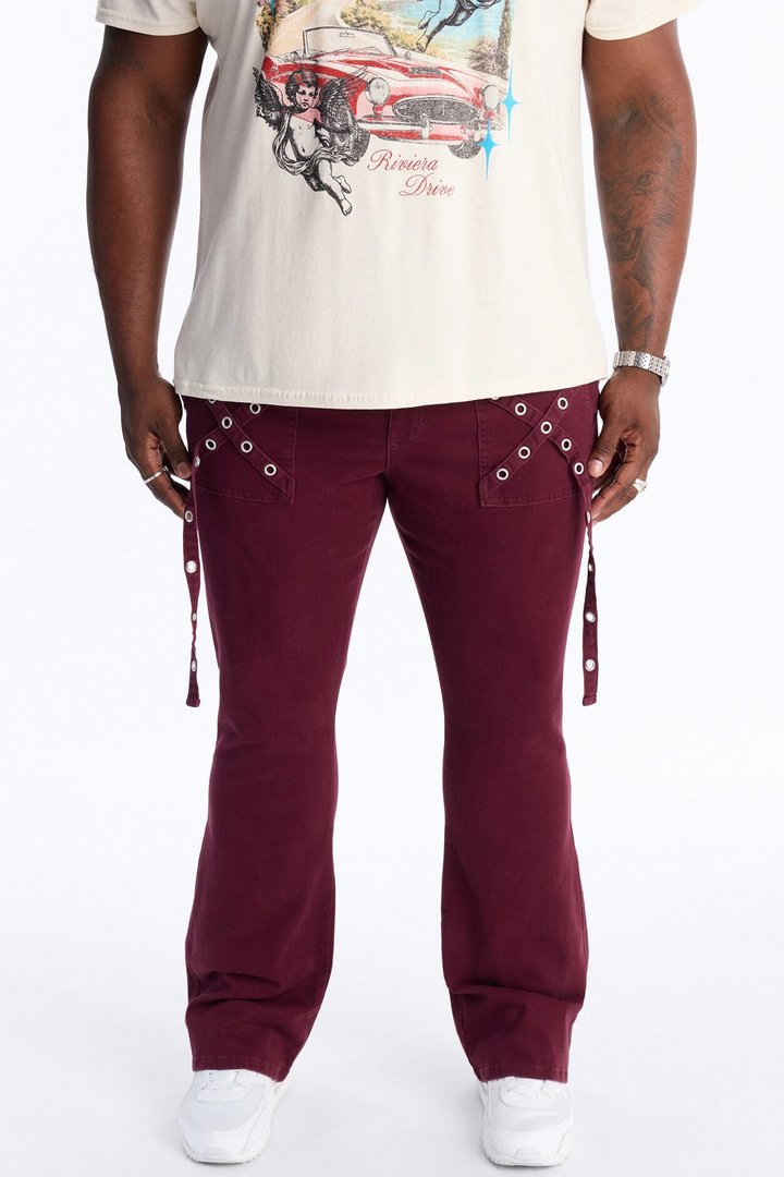 Stacked Slim Flare Retro Groove Pant - Burgundy