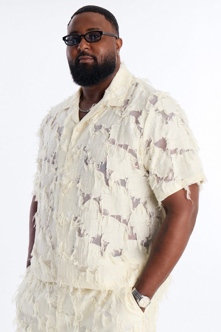 Relaxed Desert Oracle Cuban Collar Button Up Shirt - Cream
