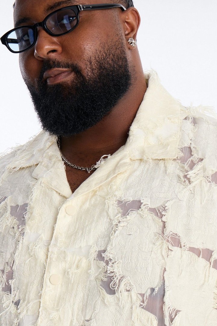 Relaxed Desert Oracle Cuban Collar Button Up Shirt - Cream