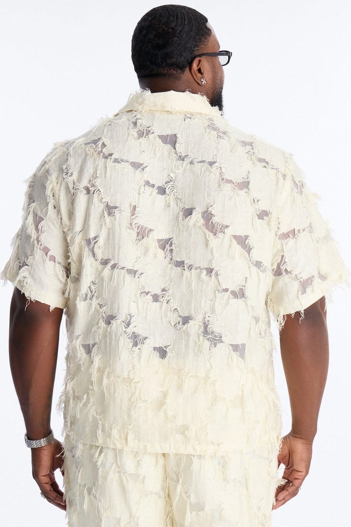 Relaxed Desert Oracle Cuban Collar Button Up Shirt - Cream
