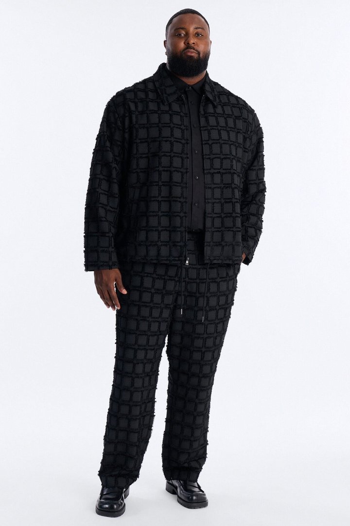Quadrate Textured Zip Jacket - Black