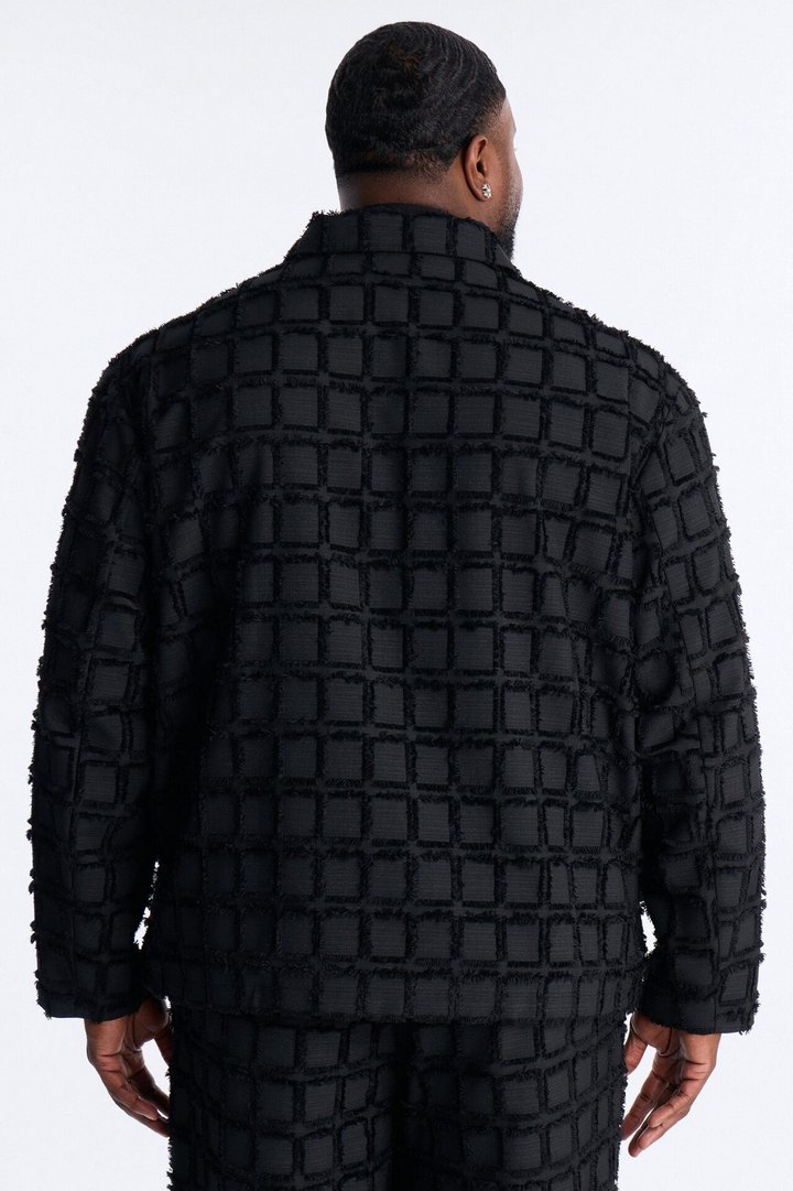 Quadrate Textured Zip Jacket - Black