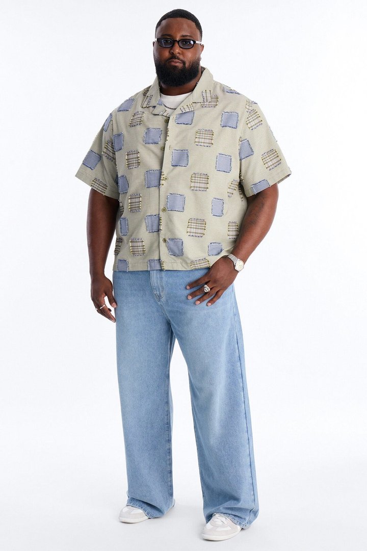 Relaxed Sunny Stitch Plaid Cuban Collar Button Up Shirt - Multi Color