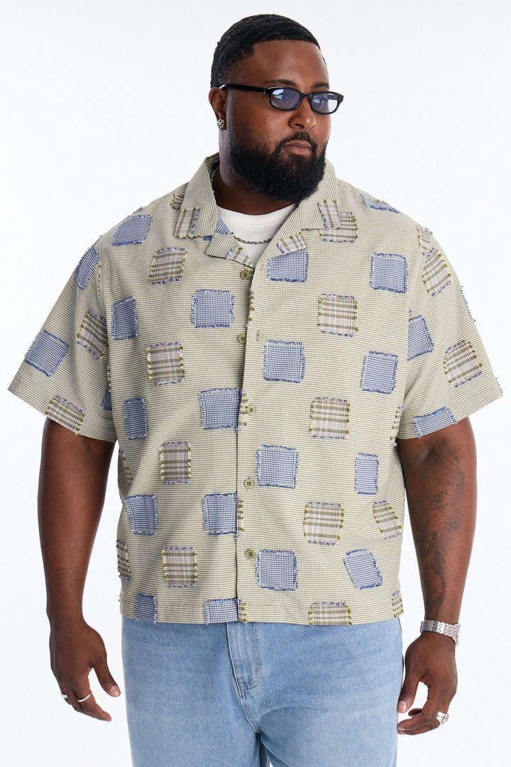 Relaxed Sunny Stitch Plaid Cuban Collar Button Up Shirt - Multi Color